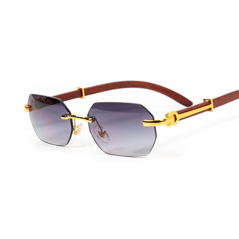 Mens Gold Frame Purple Gradient Tint Woodgrain Vintage Hip Hop Sunglasses